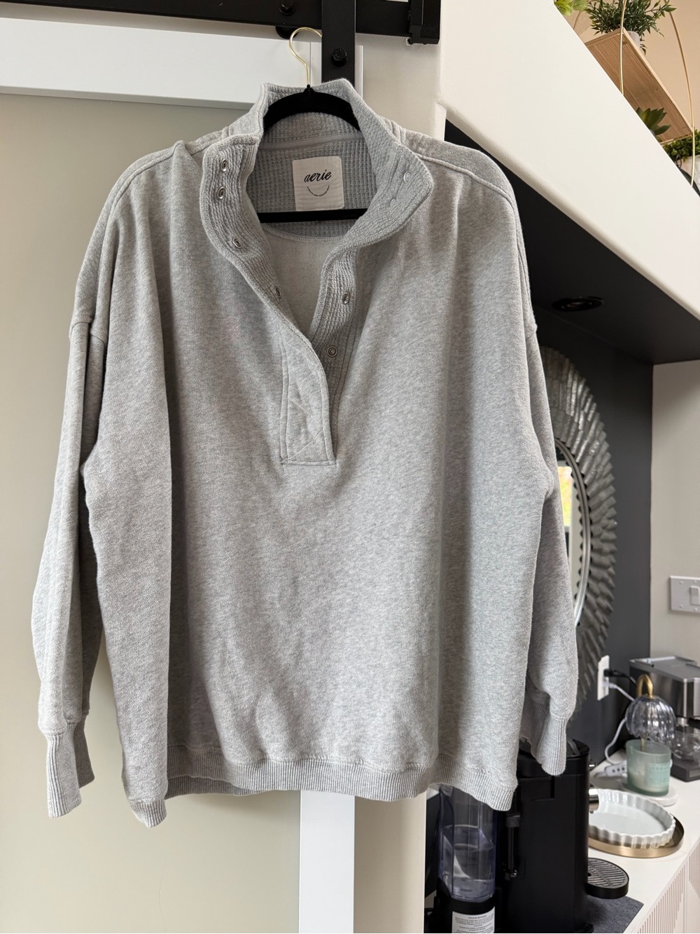 aerie Men's Heather Gray Snap-Button Crewneck Pullover
